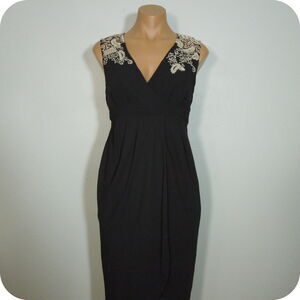 MEADOW RUE ANTHROPOLOGIE Womens size 2 Black Tulip Hem Dress Embroidered Detail